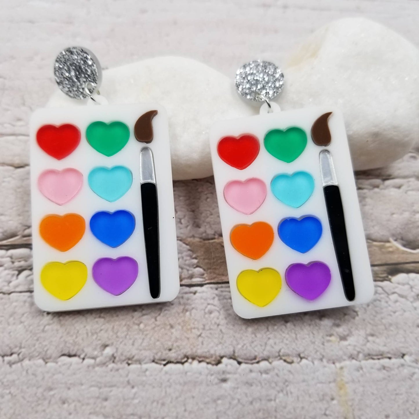 Valentine's Day Heart Paint Plate Brush Earrings