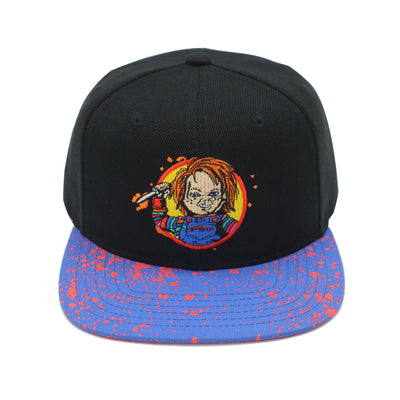 Chucky Splatter Flat Brim Baseball Hat with Knife Embroidery