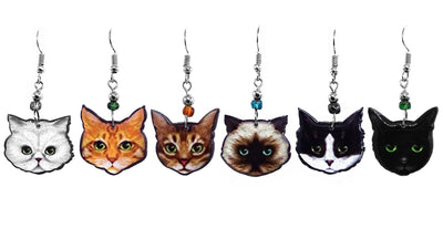 Acrylic Cat Face Pet Dangle Earrings