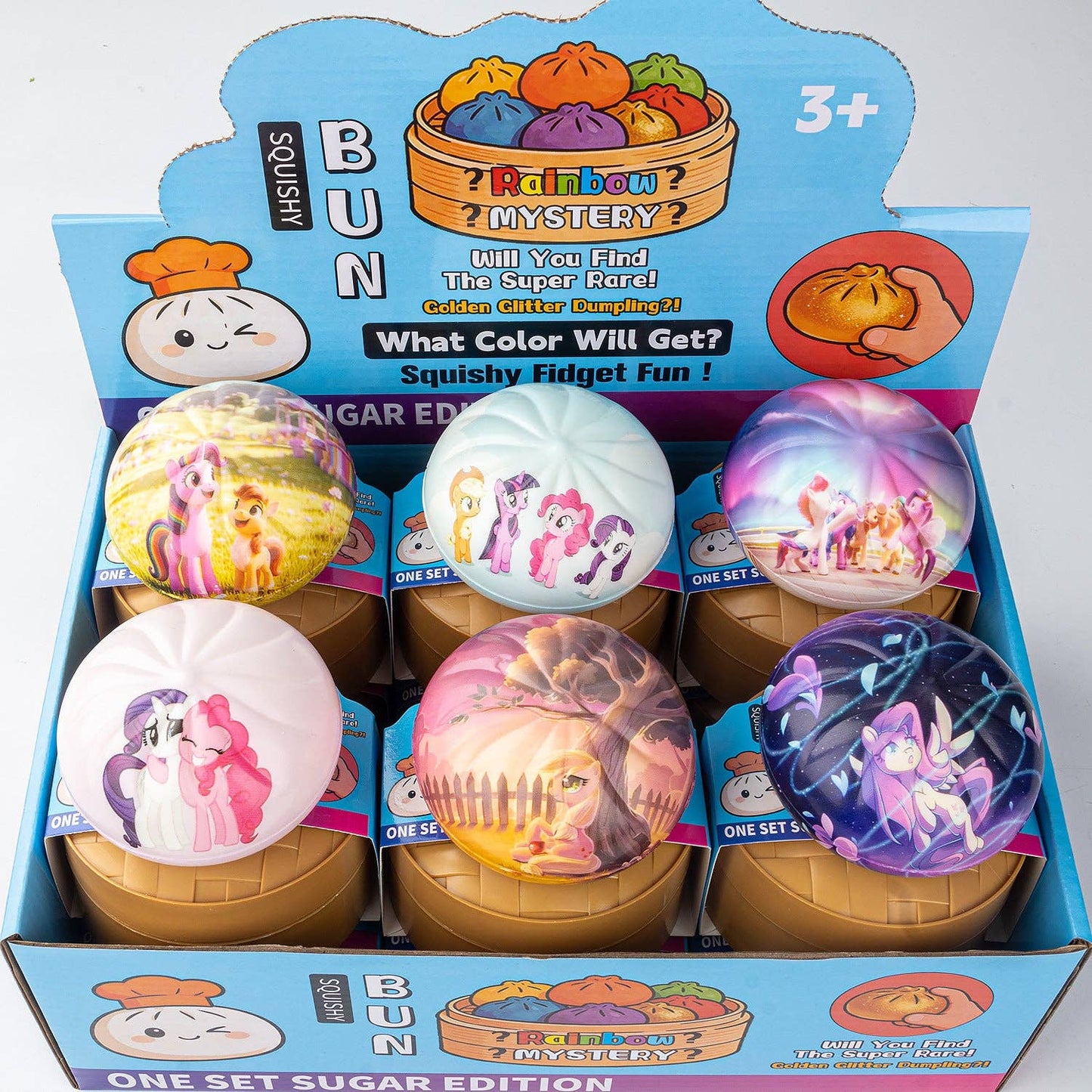 PU Squishy Dumpling Set with Steamer Box Cartoon Printed Slow Rising Stress Relief Toy