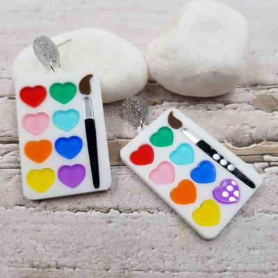 Valentine's Day Heart Paint Plate Brush Earrings