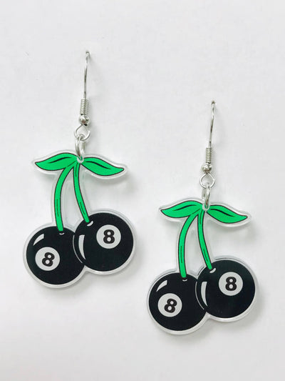 8 Ball Black Cherry Earrings Acrylic Earrings  Eight-Ball
