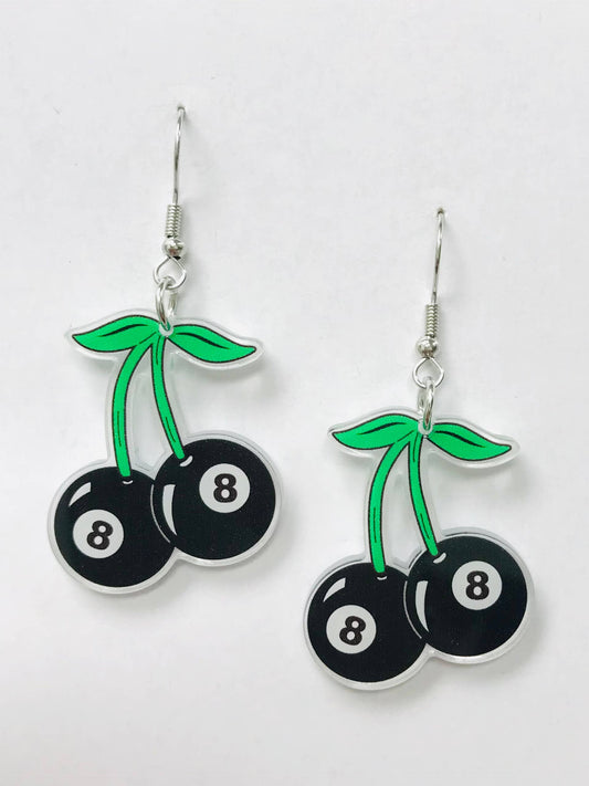 8 Ball Black Cherry Earrings Acrylic Earrings  Eight-Ball