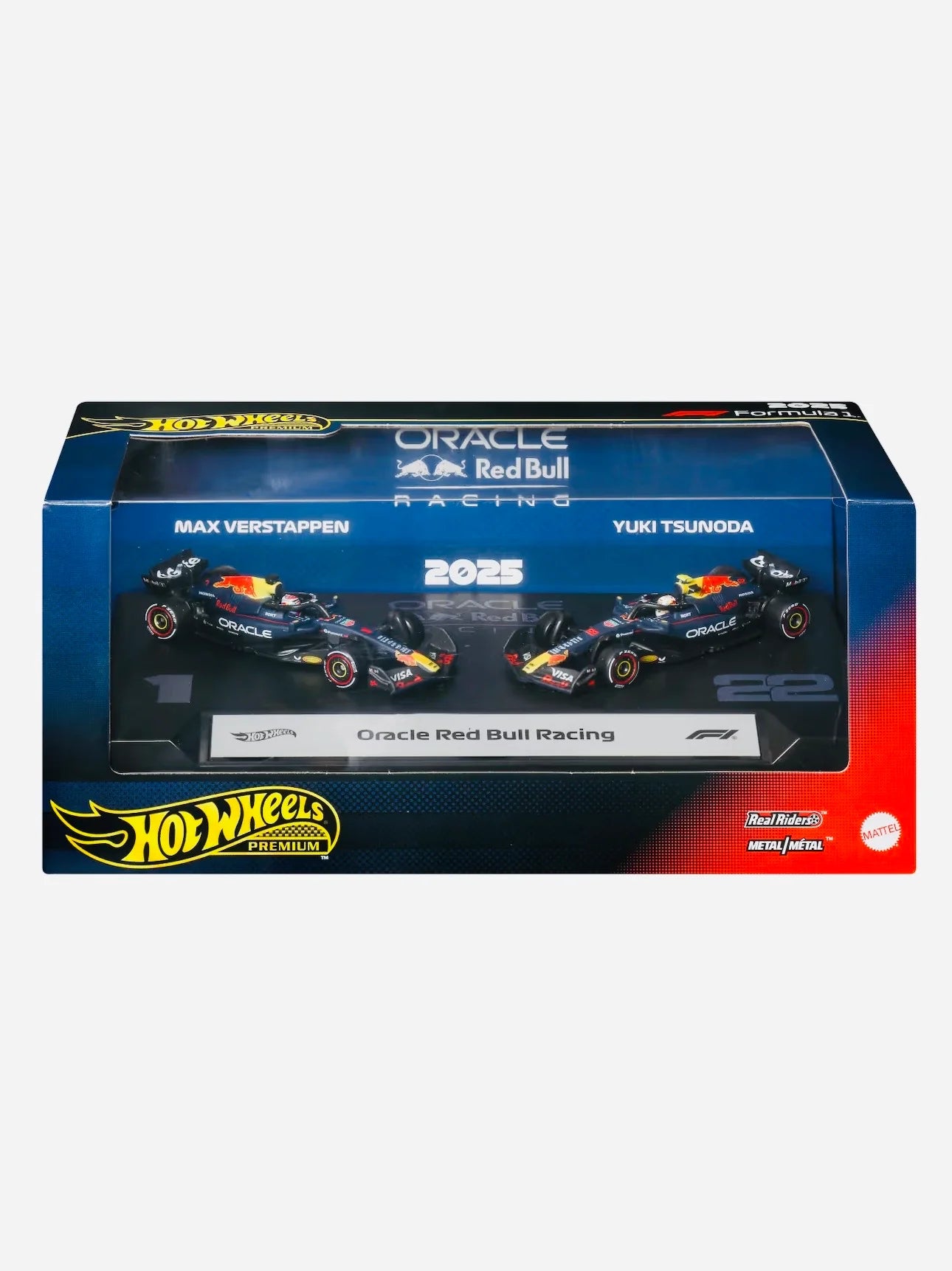 Hot Wheels Formula 1 Oracle Red Bull Team Verstappen #1 and Tsunoda #22 2-Pack Premium 1:64 Vehicle