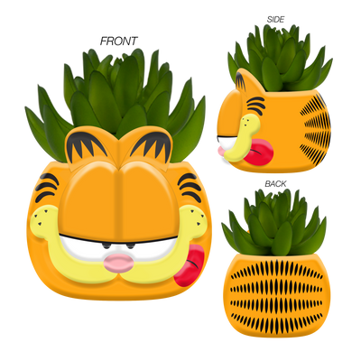 Garfield Head Mini Ceramic Planter with Faux Plant