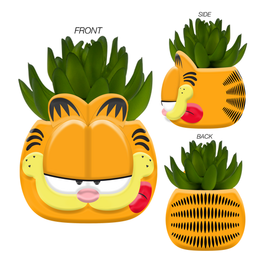 Garfield Head Mini Ceramic Planter with Faux Plant