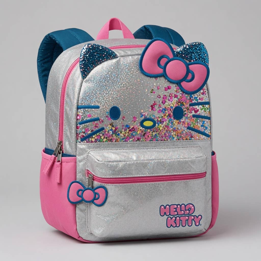 HELLO KITTY 16" BACKPACK W/FLOATING SQUINS & 3-D BOW