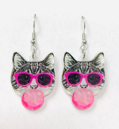 Acrylic Bubble Gum Cat Earrings