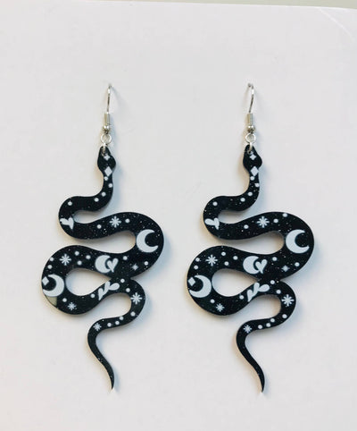 Acrylic Black Blue Pink Luna Snake Earrings