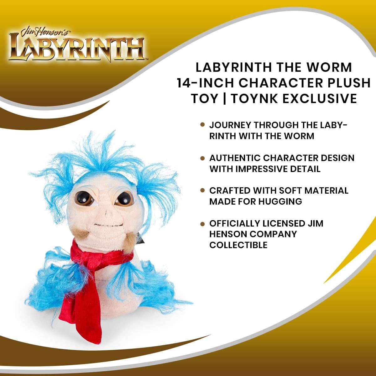 Labyrinth The Worm Plush  |14” Long, 10” Tall
