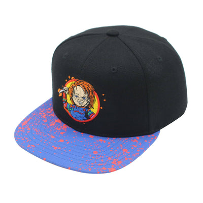 Chucky Splatter Flat Brim Baseball Hat with Knife Embroidery
