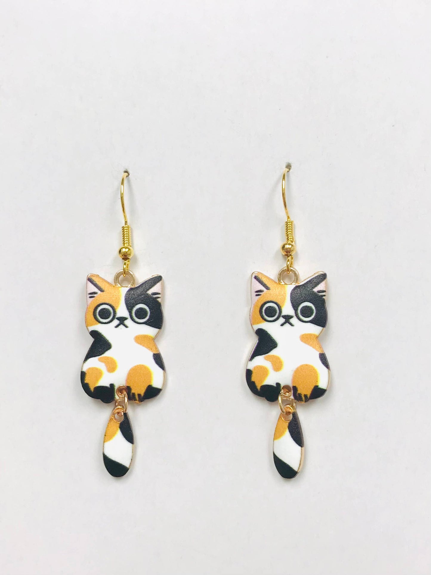 Calico Cat Wagging Tail Earrings