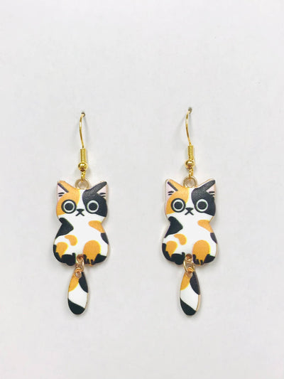 Calico Cat Wagging Tail Earrings