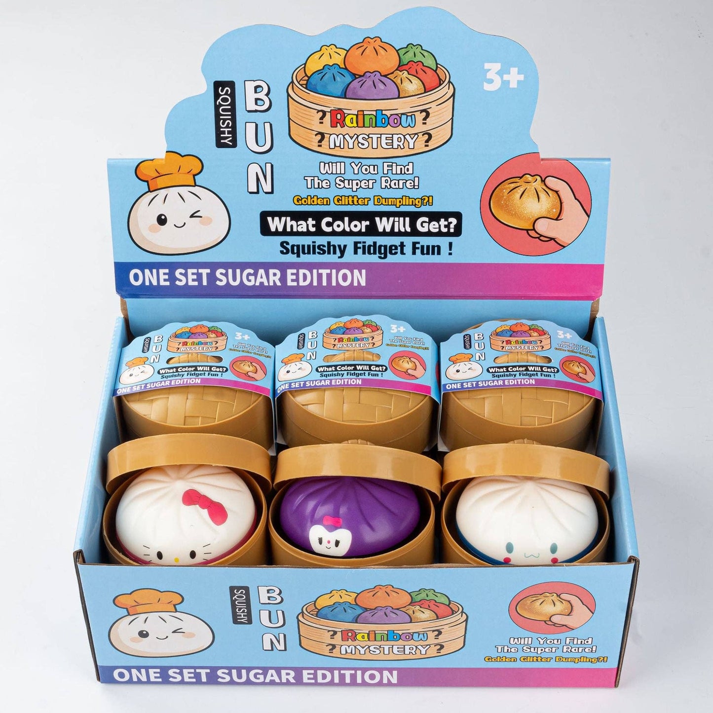 PU Squishy Dumpling Set with Steamer Box Cartoon Printed Slow Rising Stress Relief Toy