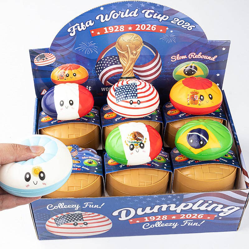 PU Squishy Dumpling Set with Steamer Box Cartoon Printed Slow Rising Stress Relief Toy