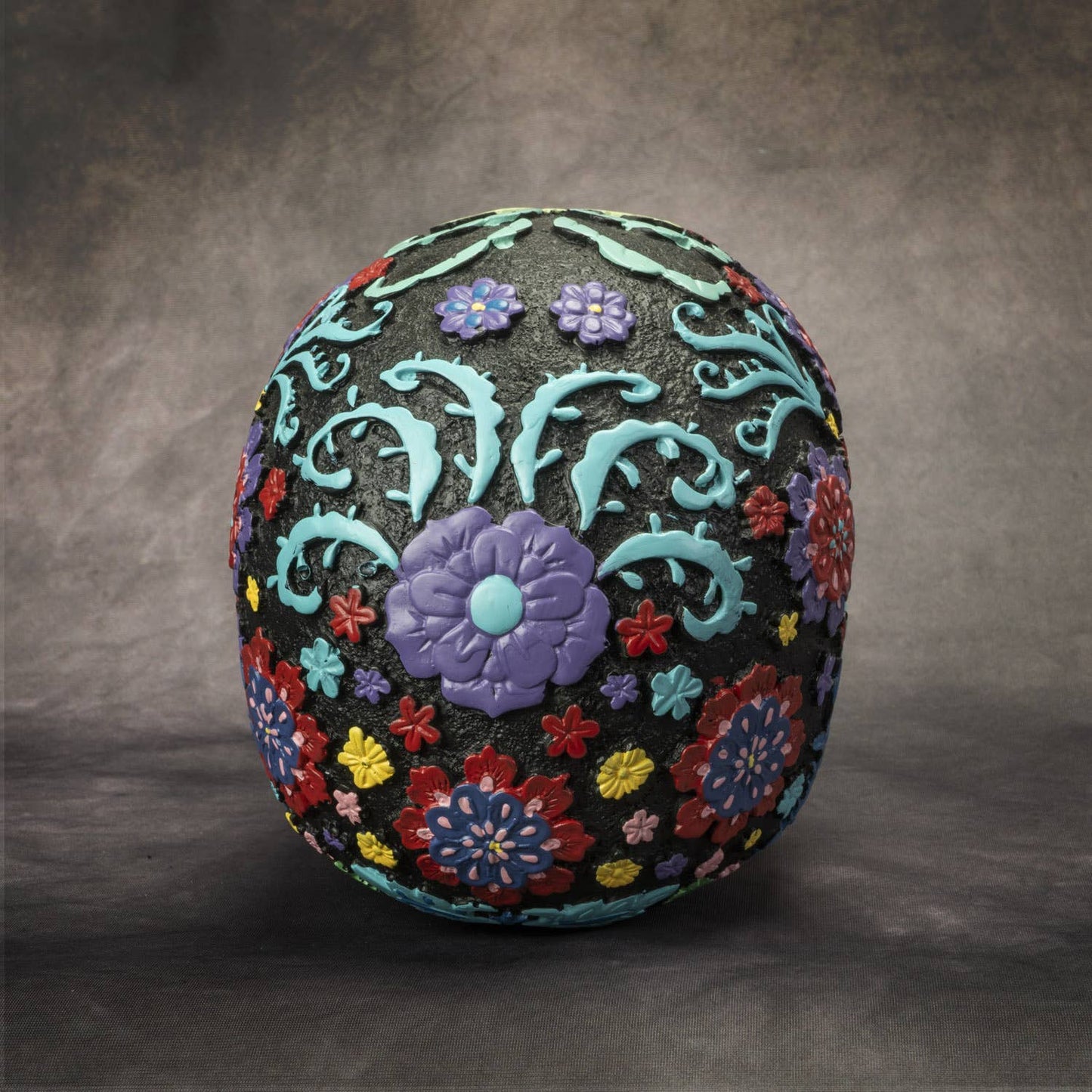 Day of the Dead Colored Floral Skull Black