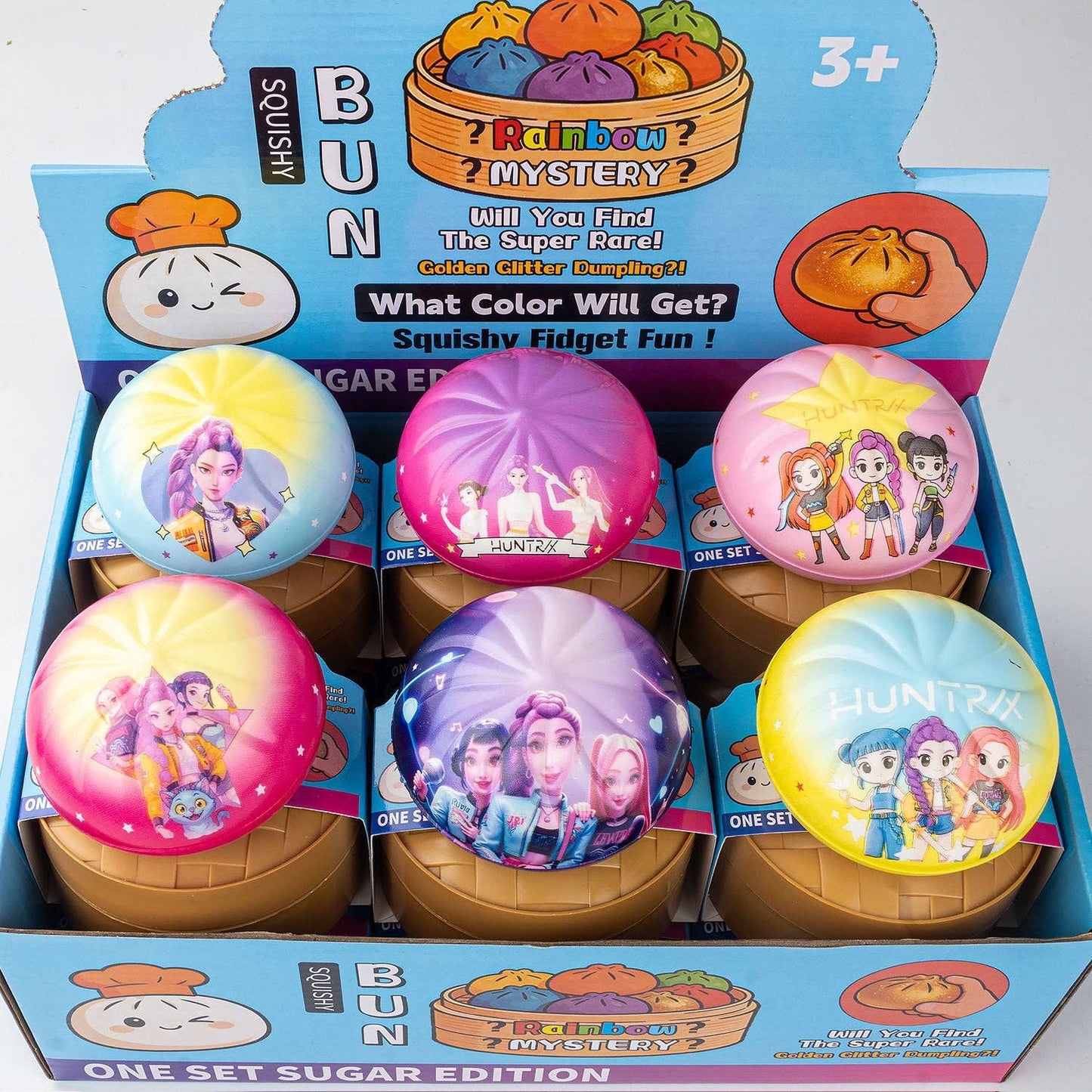 PU Squishy Dumpling Set with Steamer Box Cartoon Printed Slow Rising Stress Relief Toy