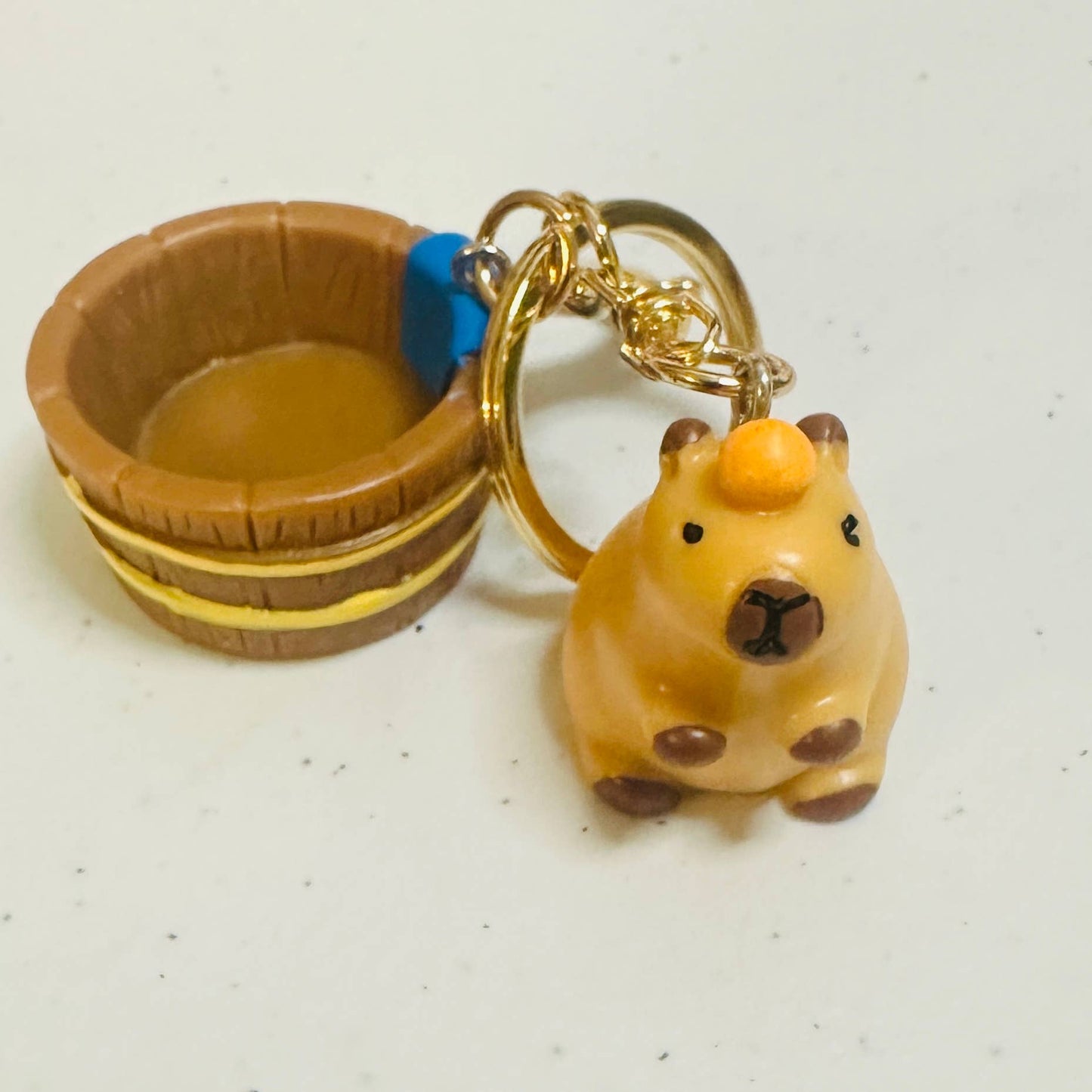 Capybara Bathtub Figurine Keychain Orange Acrylic Key Charm