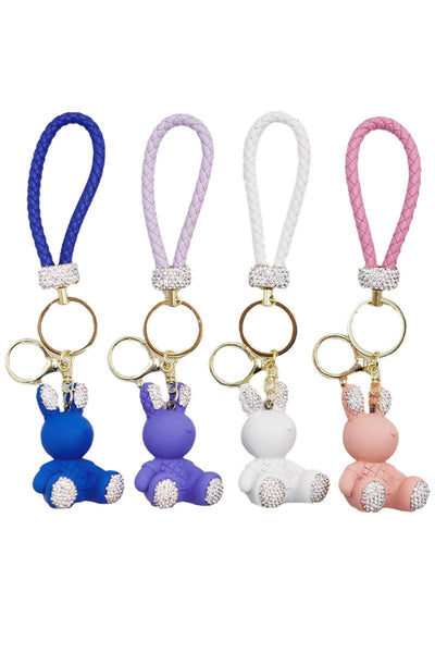 Bunny Bling Rhinestone Matte Diamond Quilt PU Key Chain