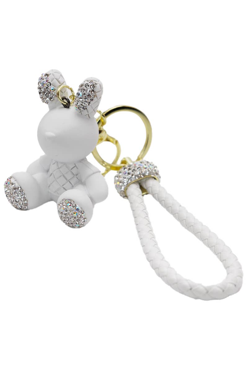 Bunny Bling Rhinestone Matte Diamond Quilt PU Key Chain