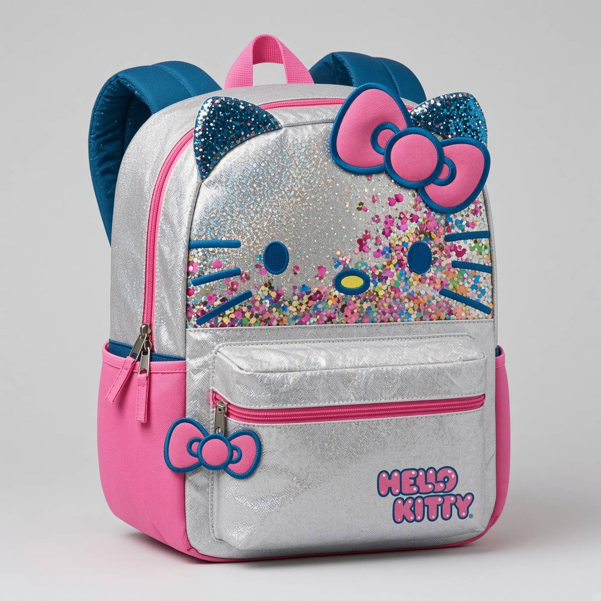 HELLO KITTY 16" BACKPACK W/FLOATING SQUINS & 3-D BOW