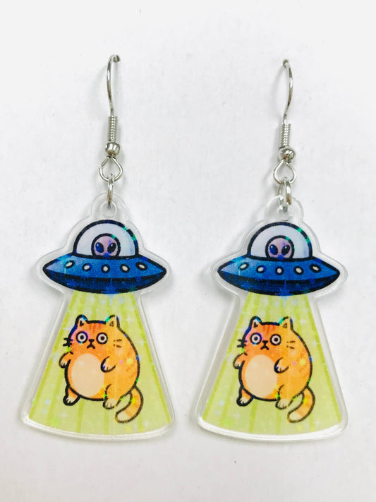 Acrylic Alien Abduction cat Earrings UFO