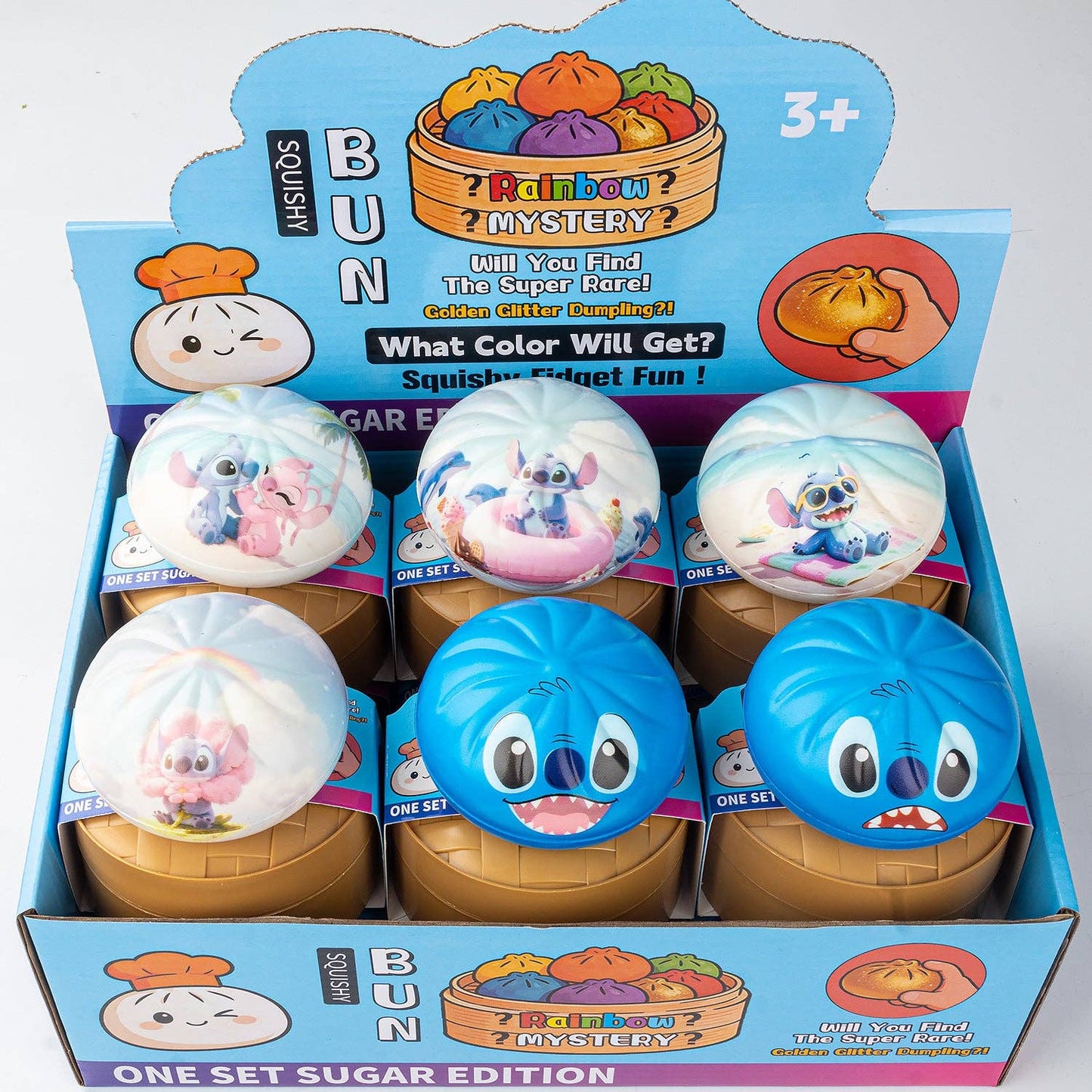 PU Squishy Dumpling Set with Steamer Box Cartoon Printed Slow Rising Stress Relief Toy