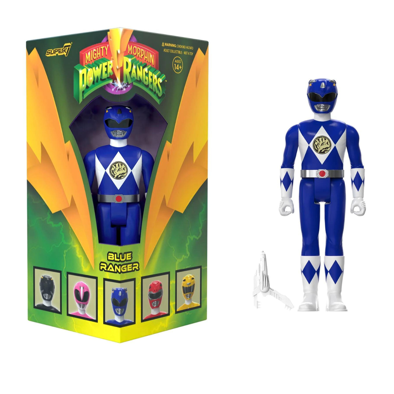 Mighty Morphin Power Rangers ReAction Figures Blue Ranger Triangle Box ...