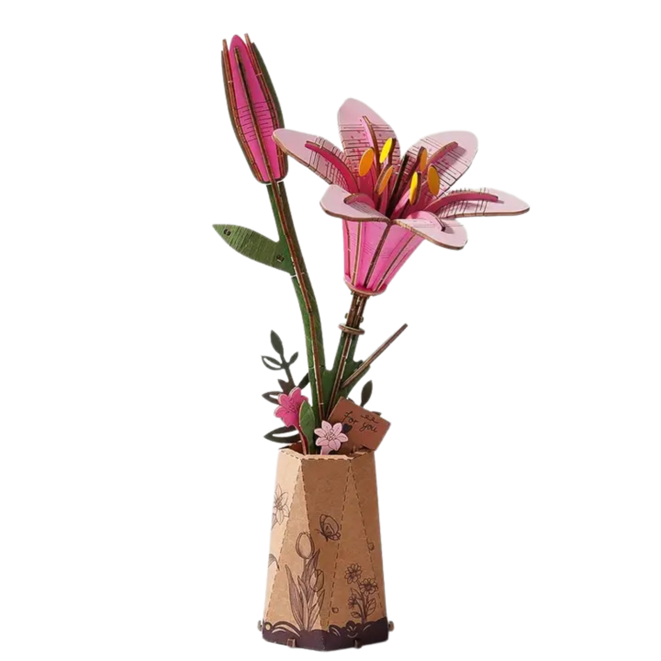 Pink Lily Rowood Diy Wooden Flower Bouquet 3D