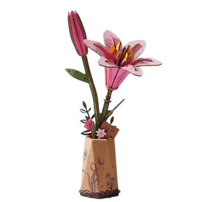 Pink Lily Rowood Diy Wooden Flower Bouquet 3D