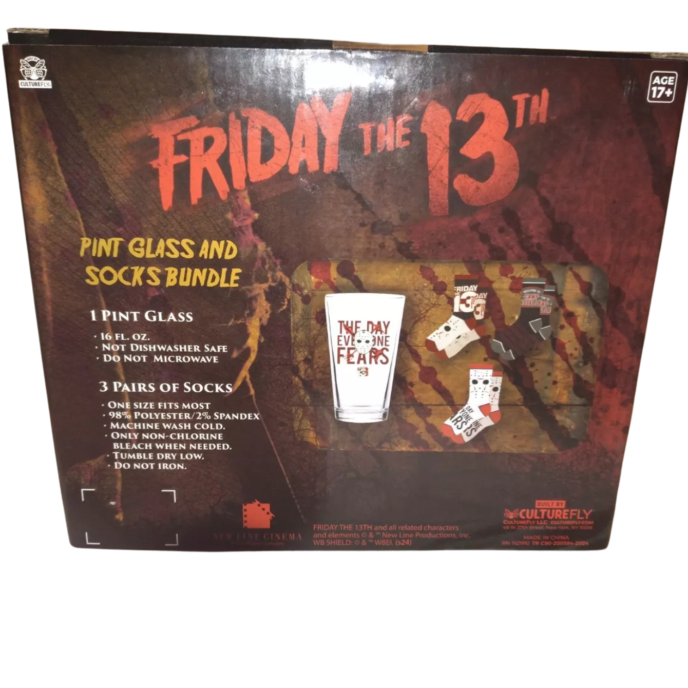 FRIDAY THE 13TH Pint Glass & 3 Pack Socks BUNDLE