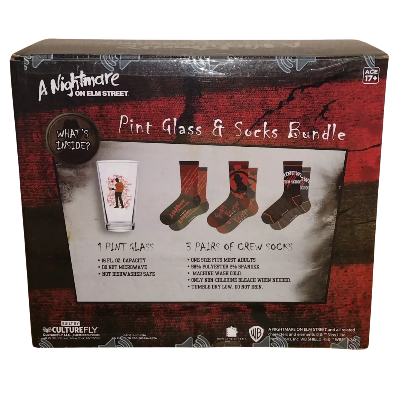 A NIGHTMARE ON ELM STREET PINT GLASS & SOCKS SET