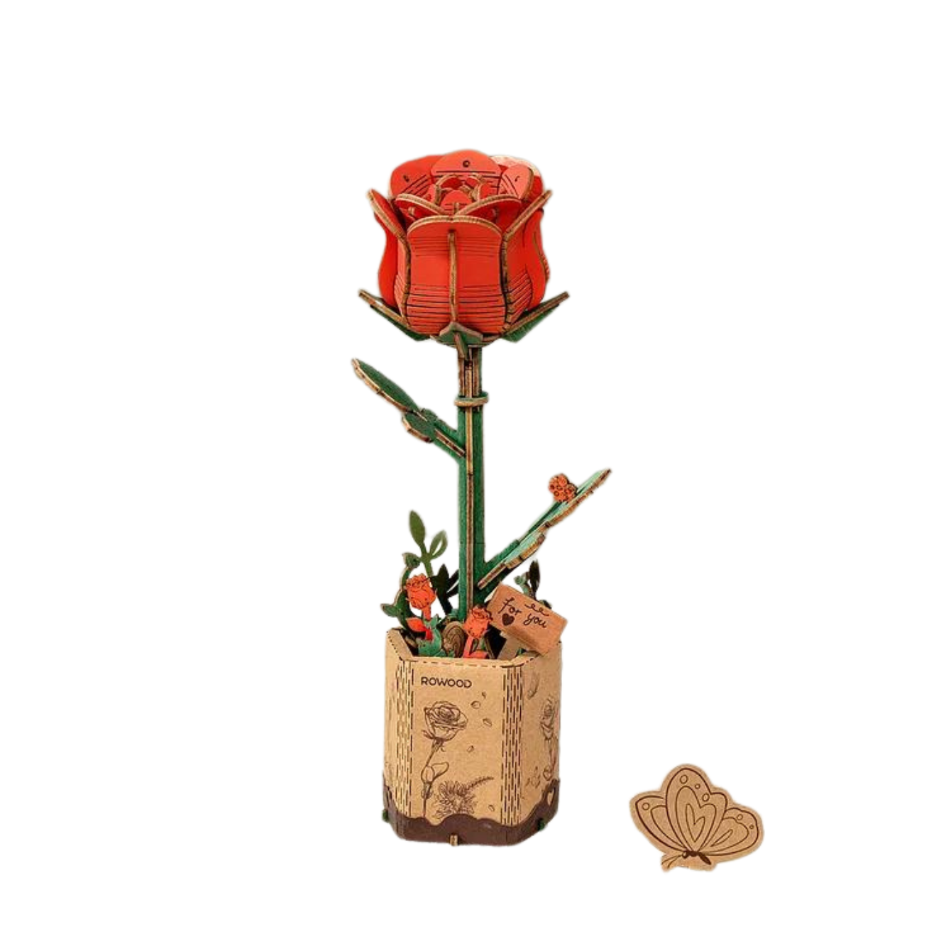 Rowood DIY Wooden Flower RED ROSE 3D Wooden Puzzle – Replay Toys LLC