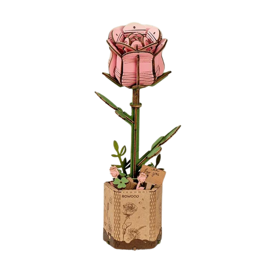 Rowood DIY Wooden Flower PINK ROSE 3D Wooden Puzzle