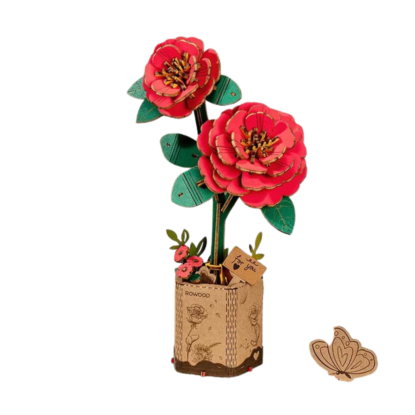 Rowood DIY Wooden Flower RED CAMELLIA 3D Wooden Puzzle