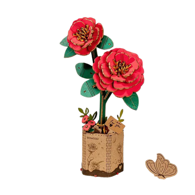 Rowood DIY Wooden Flower RED CAMELLIA 3D Wooden Puzzle