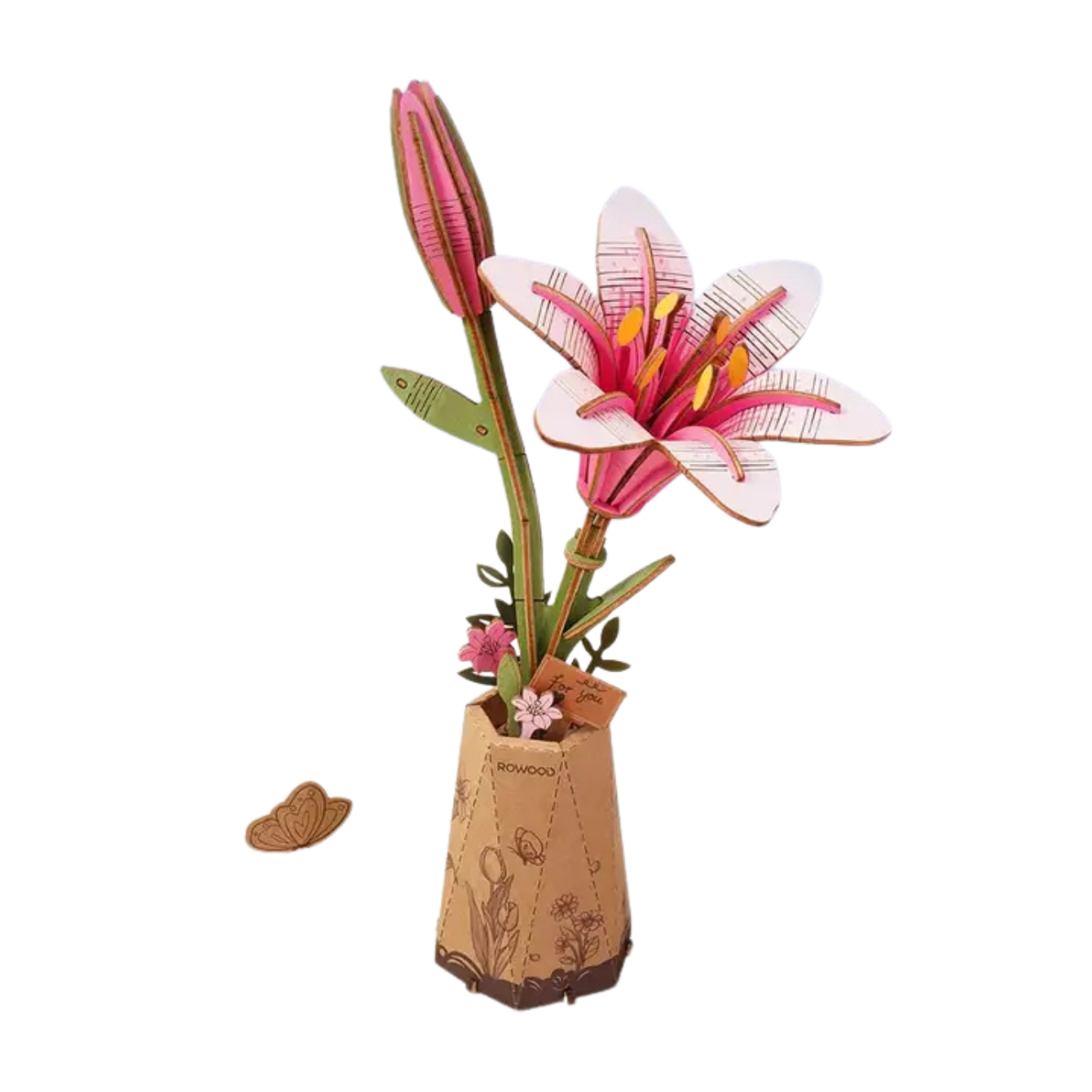 Pink Lily Rowood Diy Wooden Flower Bouquet 3D