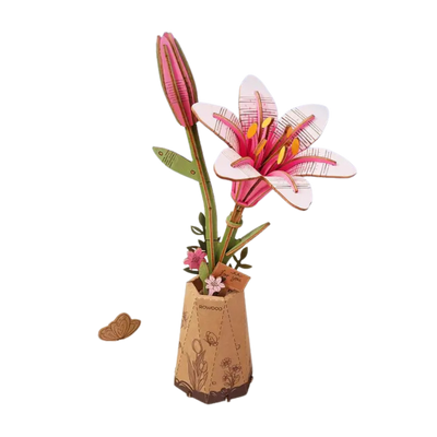 Pink Lily Rowood Diy Wooden Flower Bouquet 3D