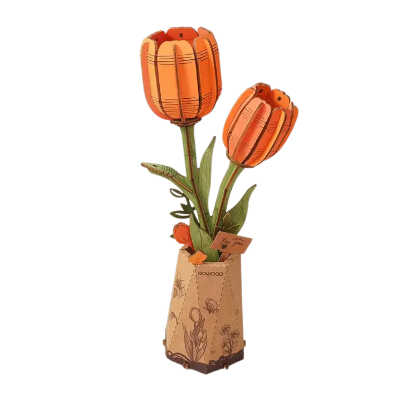 Orange Tulip Rowood Diy Wooden Flower Bouquet 3D