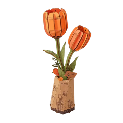 Orange Tulip Rowood Diy Wooden Flower Bouquet 3D