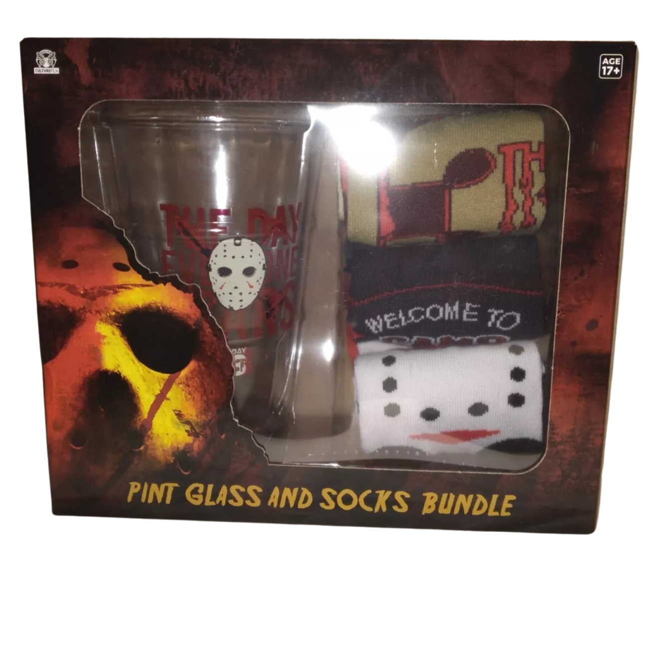 FRIDAY THE 13TH Pint Glass & 3 Pack Socks BUNDLE