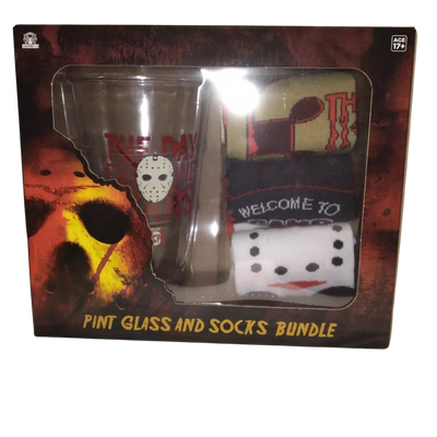 FRIDAY THE 13TH Pint Glass & 3 Pack Socks BUNDLE