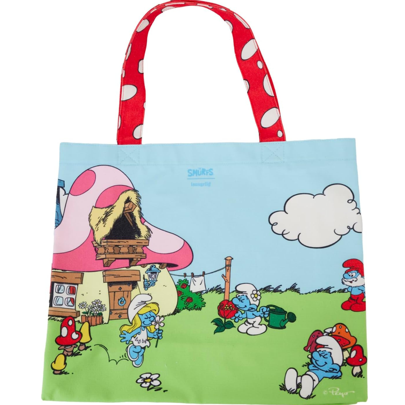 Loungefly LAFIG Smurfs Village Life Cotton Canvas Tote Bag