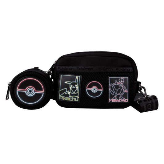 Loungefly Pokémon Pikachu & Mewtwo Glow Nylon Sling Crossbody Bag with Coin Bag