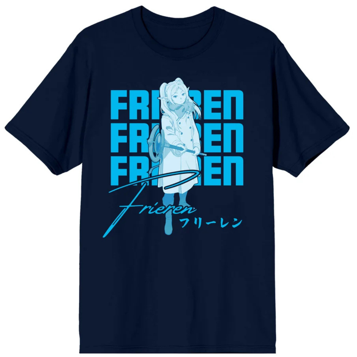 Frieren Beyond Journey's End Kanji Navy Blue Tee for Men