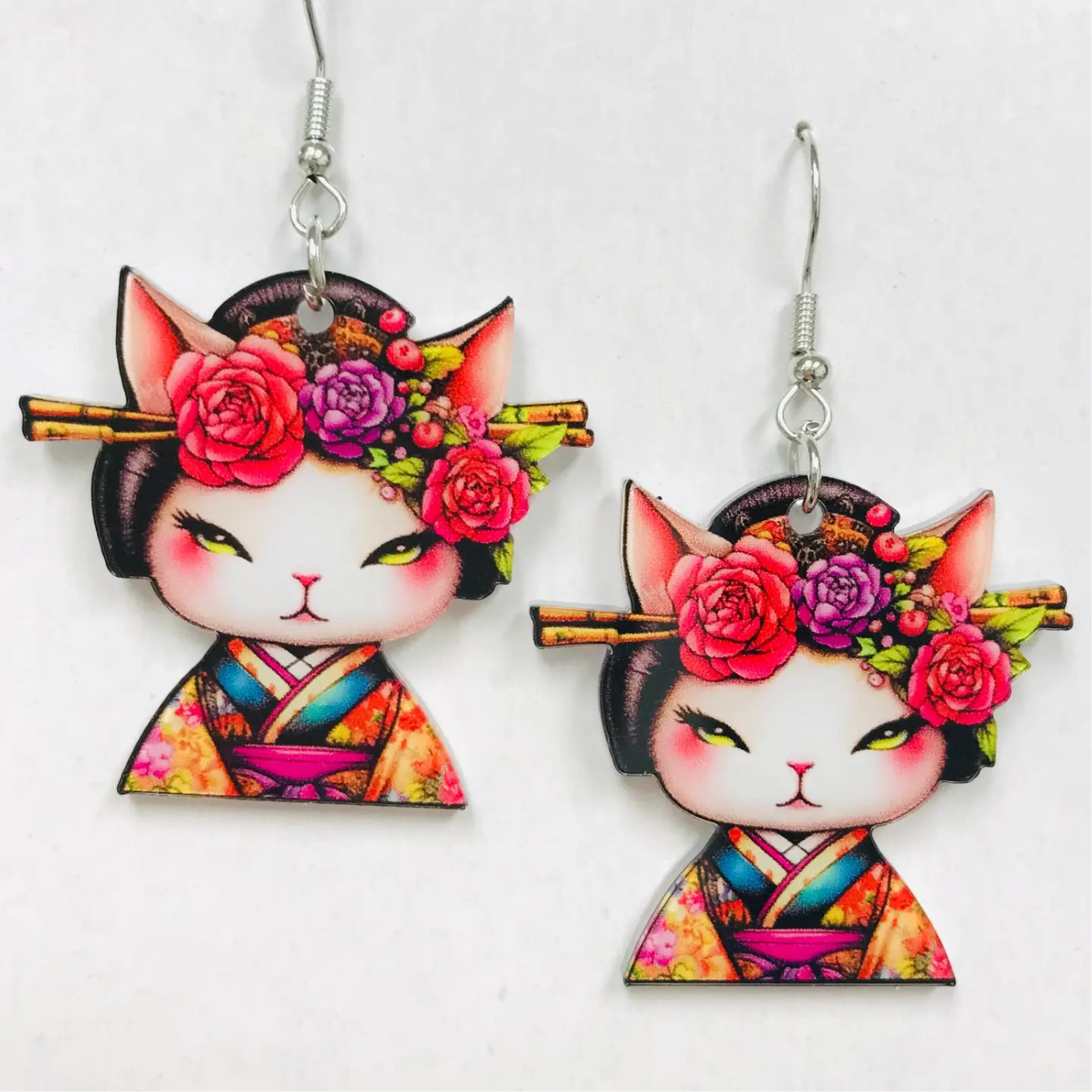 Geisha Cat Acrylic Earrings