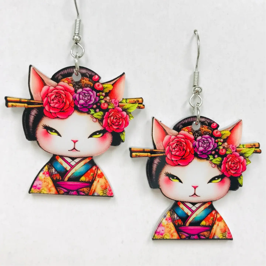 Geisha Cat Acrylic Earrings