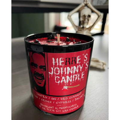 Horror Movie Crystal Candles, 100% Soy Wax, Spooky Decor Herre's Johnny