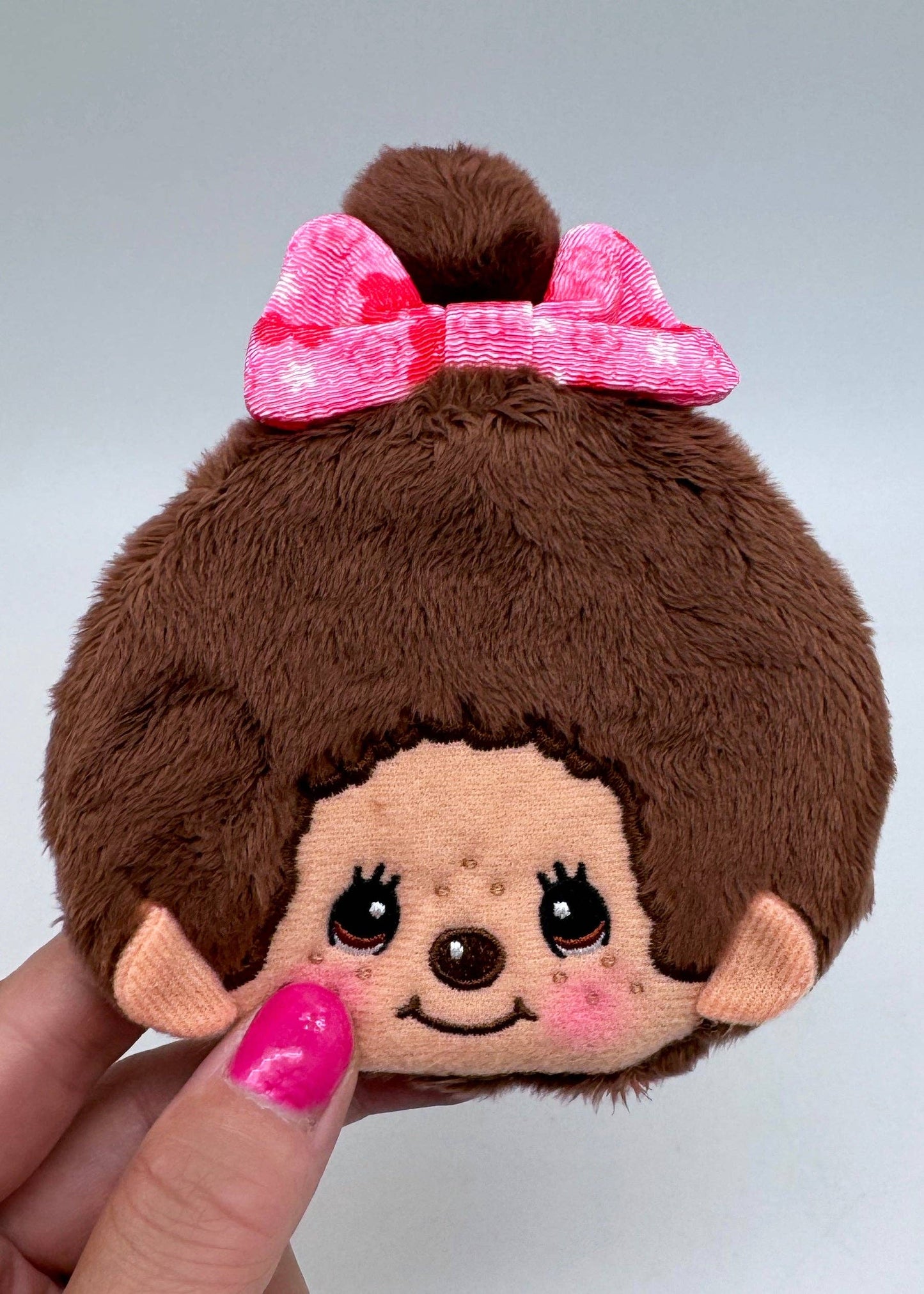 Monchhichi-Chan Floral Bow Plush Coin Bag in Brown