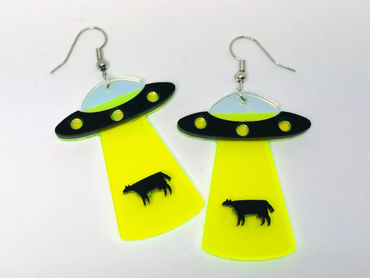 UFO Alien Earrings Silver, Come Take Me Away Alien Earrings
